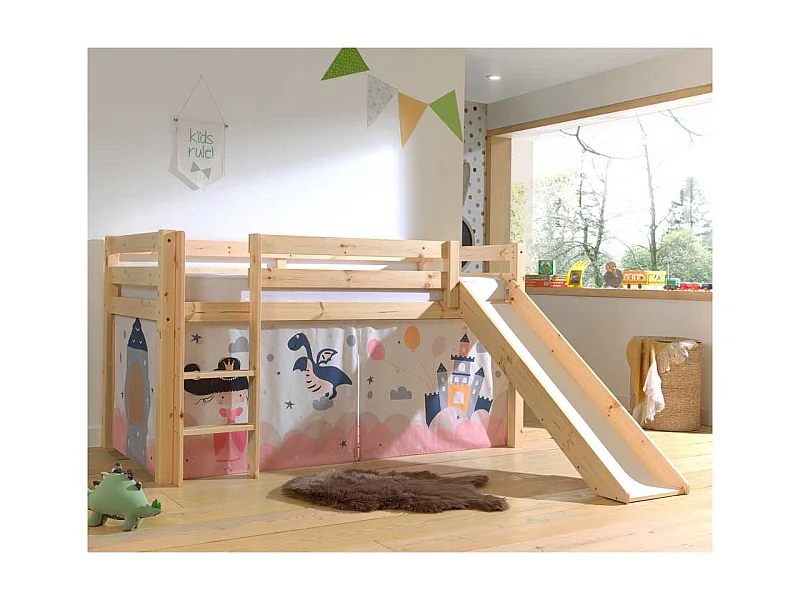 Prinzessinbett aus Kiefer Massivholz Rutsche