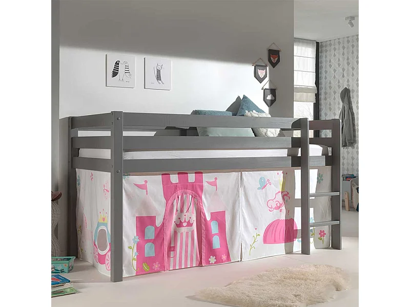 Mädchen Kinderzimmer Bett in Grau Pink Rosa Leiter und Vorhang