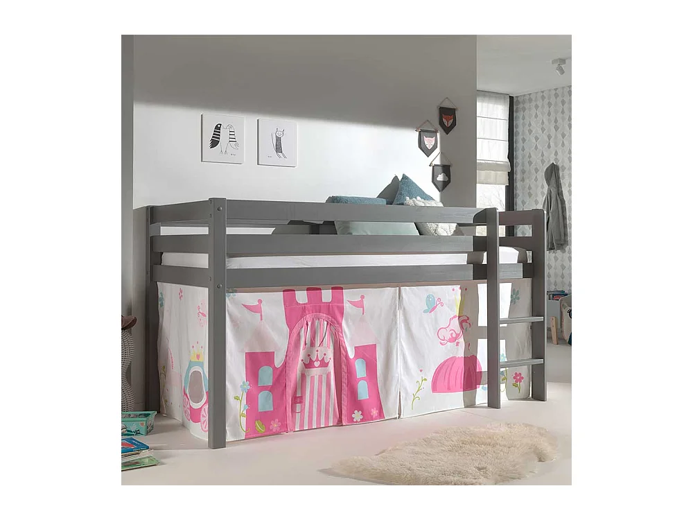 Mädchen Kinderzimmer Bett in Grau Pink Rosa Leiter und Vorhang
