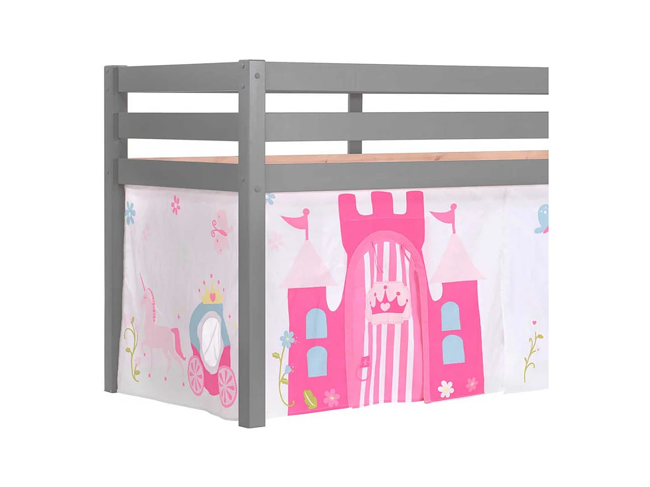 Mädchen Kinderzimmer Bett in Grau Pink Rosa Leiter und Vorhang