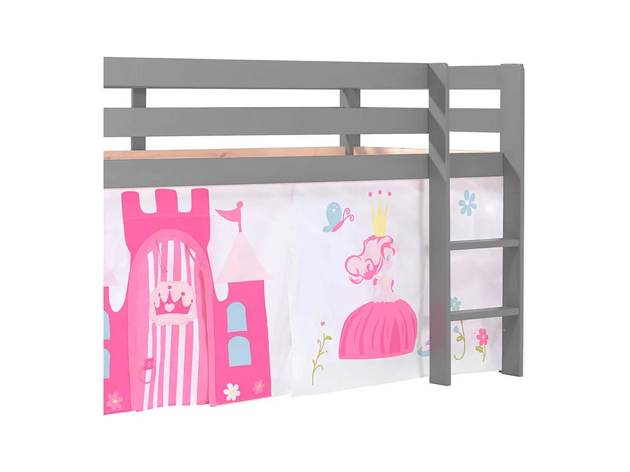 Mädchen Kinderzimmer Bett in Grau Pink Rosa Leiter und Vorhang