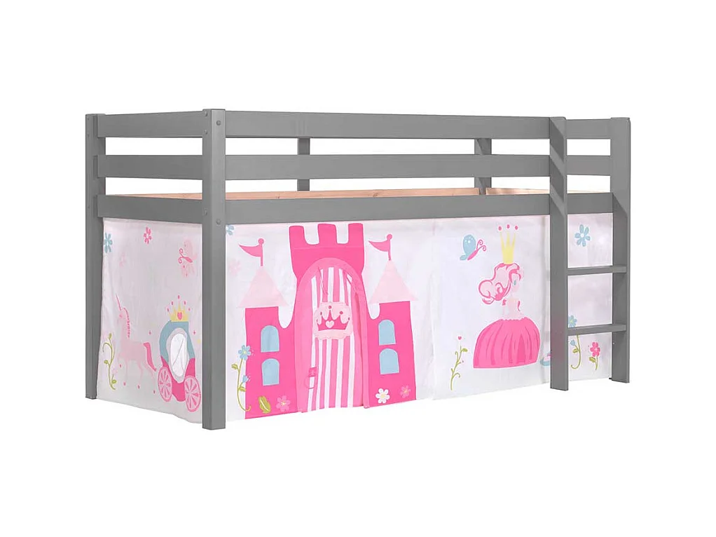 Mädchen Kinderzimmer Bett in Grau Pink Rosa Leiter und Vorhang