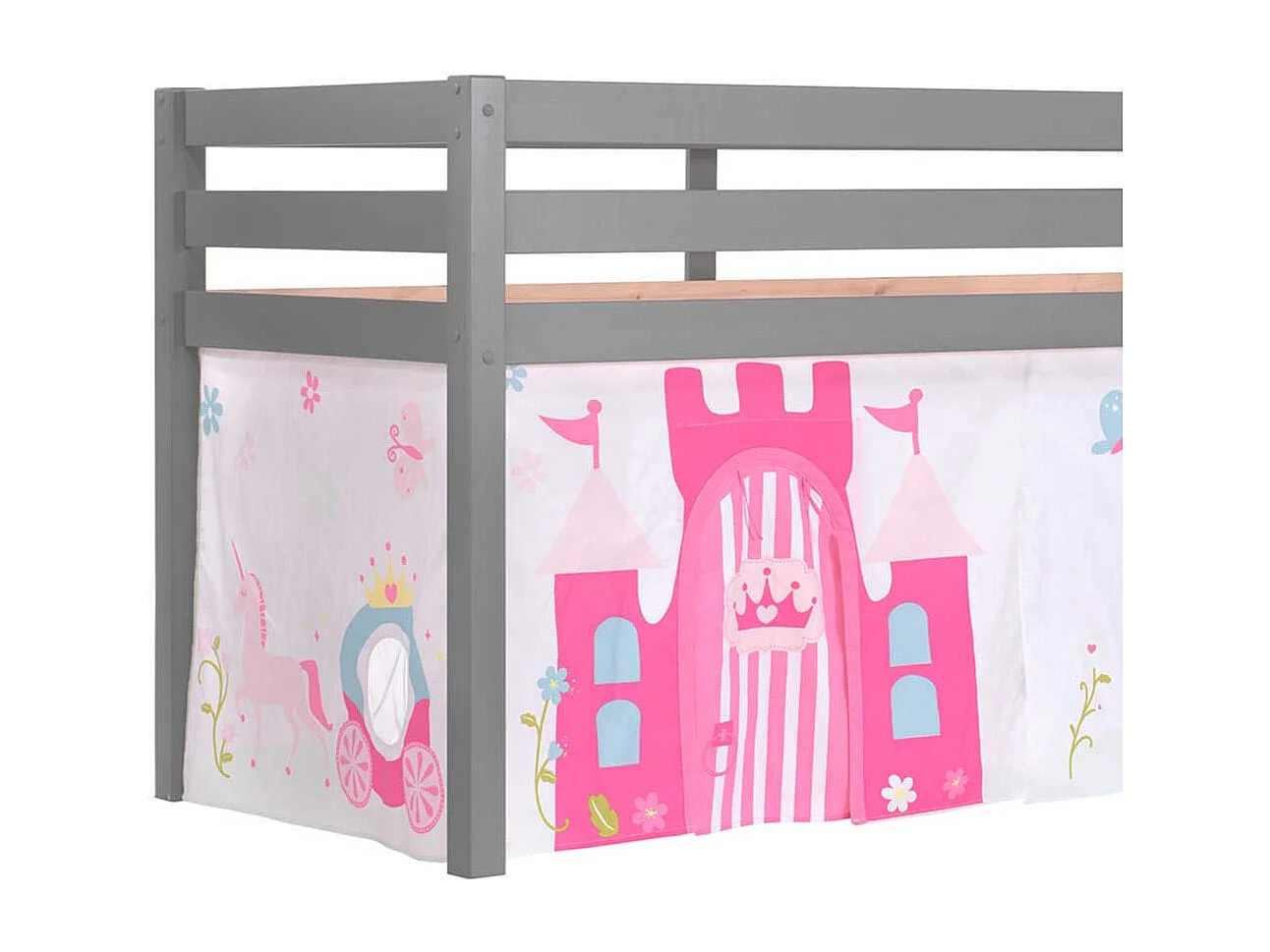 Mädchen Kinderzimmer Bett in Grau Pink Rosa Leiter und Vorhang