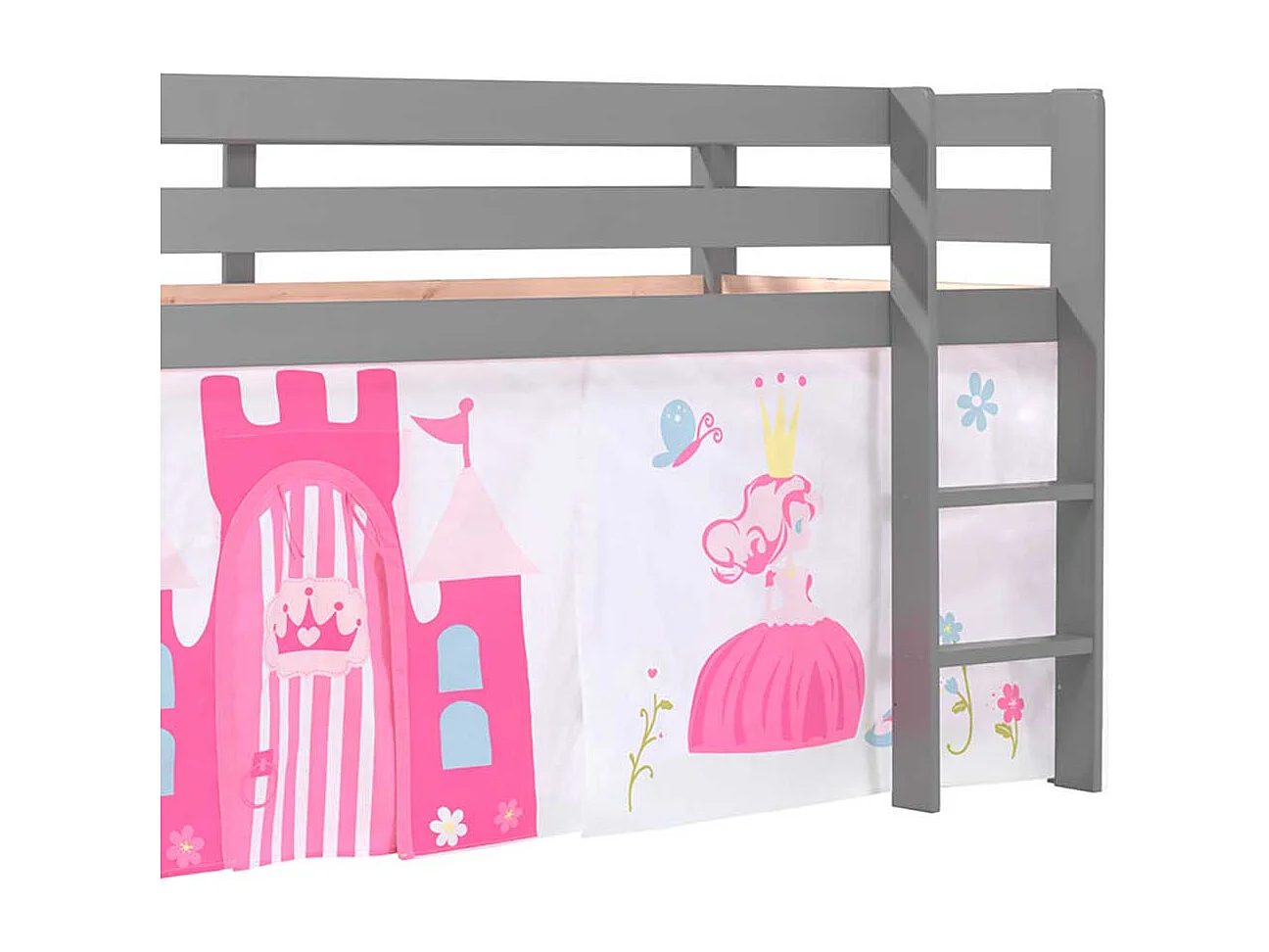 Mädchen Kinderzimmer Bett in Grau Pink Rosa Leiter und Vorhang