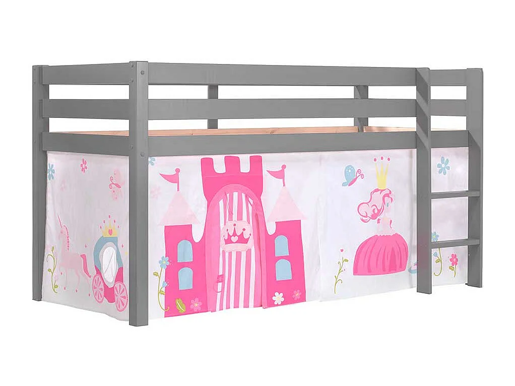 Mädchen Kinderzimmer Bett in Grau Pink Rosa Leiter und Vorhang