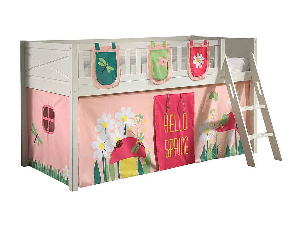 Kinderzimmerbett bunt aus Kiefer Massivholz Blumen Motiv