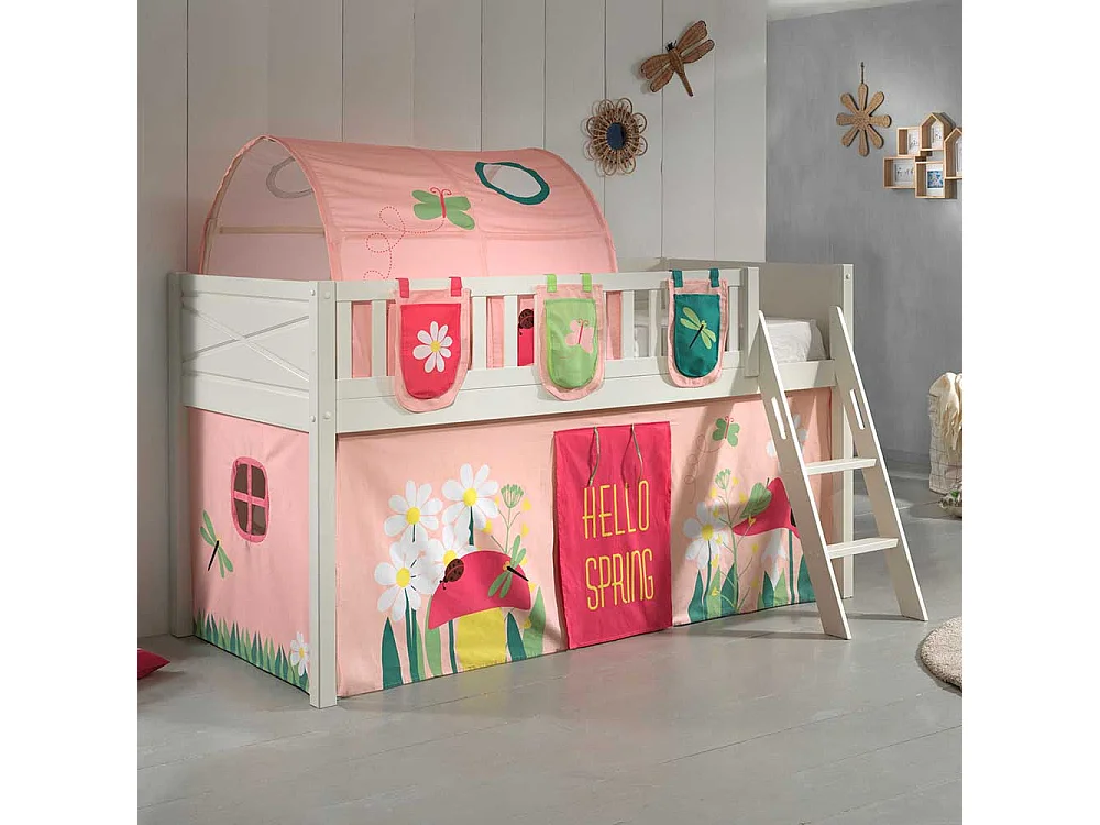 Kinderzimmerbett bunt aus Kiefer Massivholz Blumen Motiv