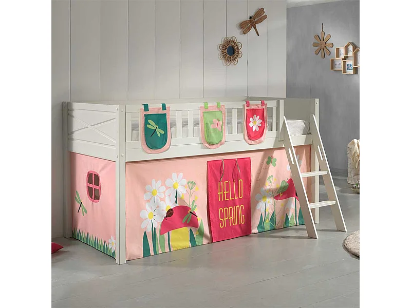 Kinderzimmerbett bunt aus Kiefer Massivholz Blumen Motiv