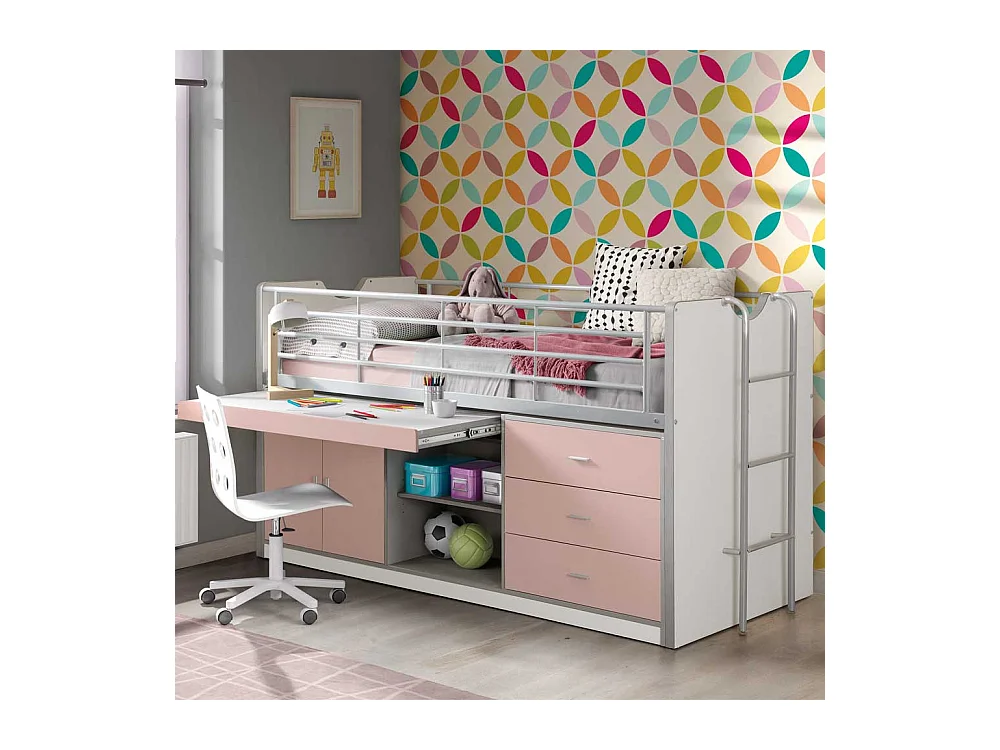 Mädchen-Hochbett mit Stauraum ausziehbarer Schreibtisch