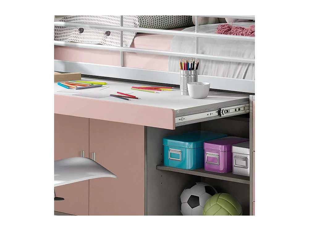 Mädchen-Hochbett mit Stauraum ausziehbarer Schreibtisch