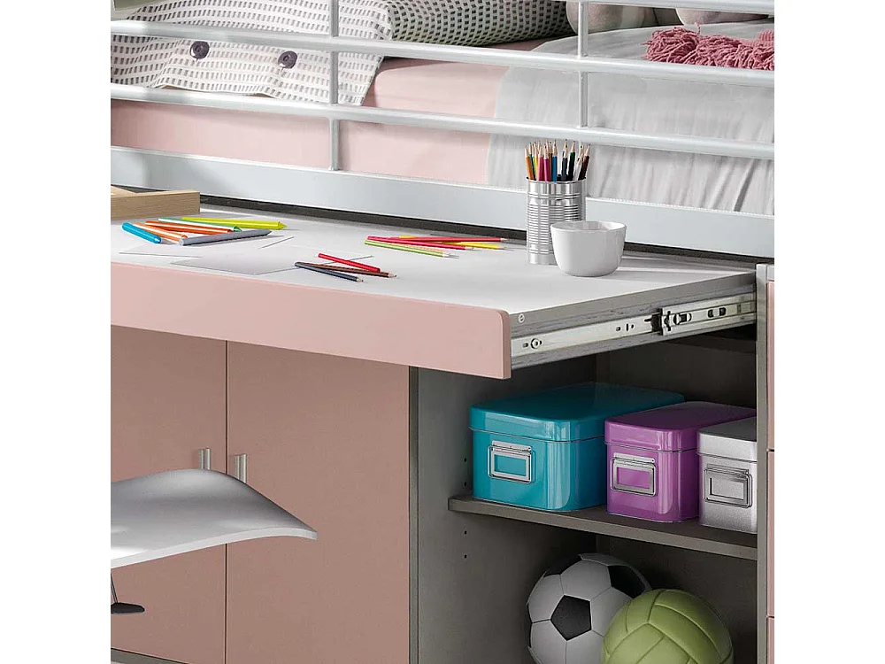Mädchen-Hochbett mit Stauraum ausziehbarer Schreibtisch