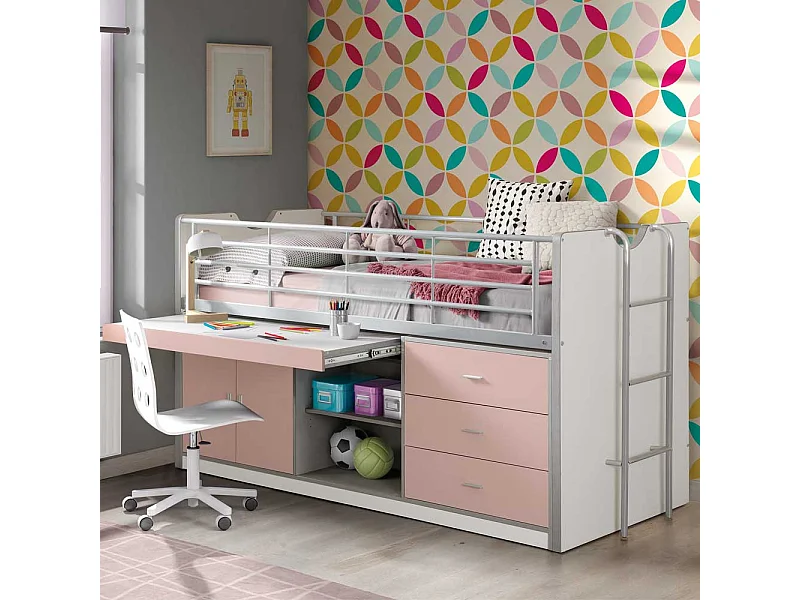Mädchen-Hochbett mit Stauraum ausziehbarer Schreibtisch