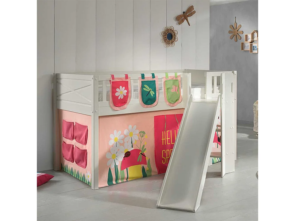 Kinder Halbhochbett mit Blumen Motiv Leiter