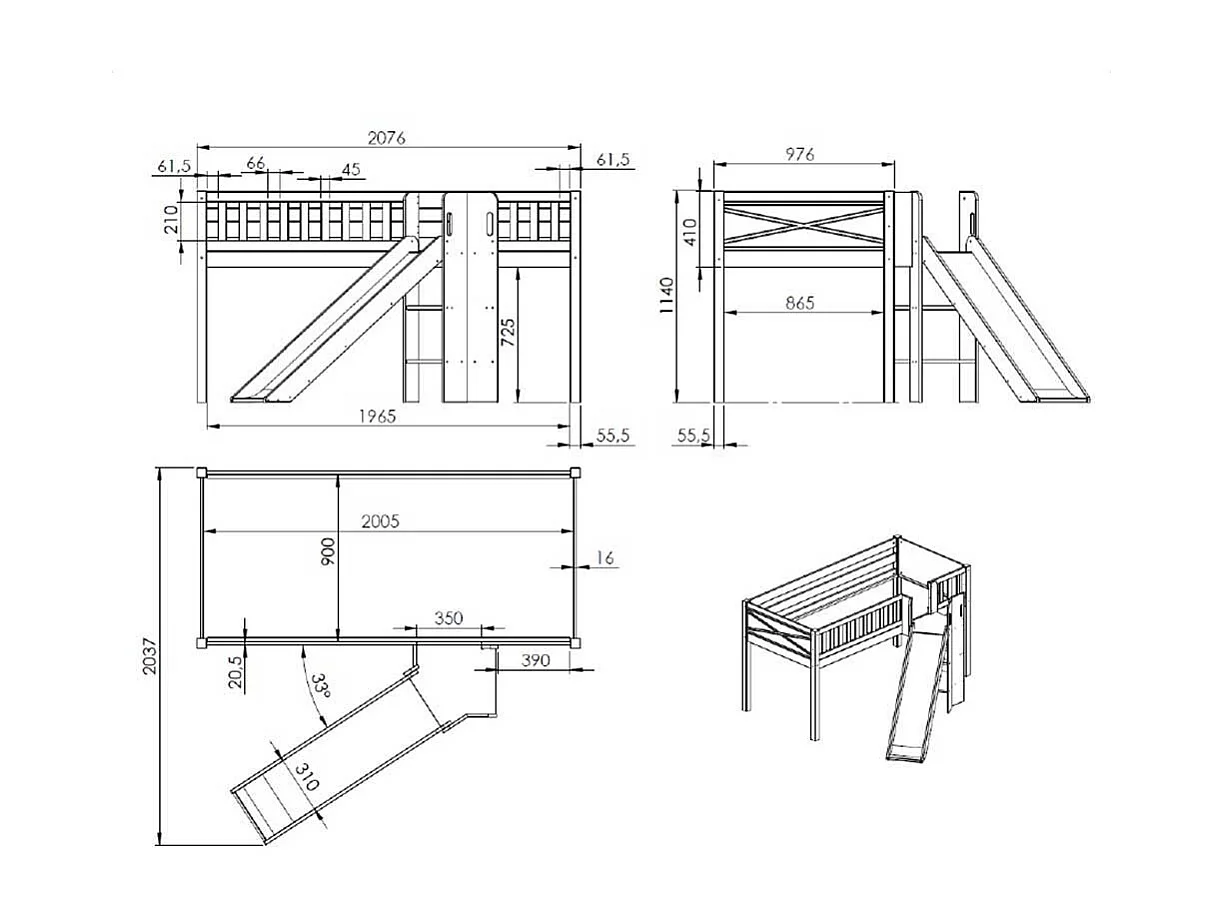 Kinder Halbhochbett mit Blumen Motiv Leiter