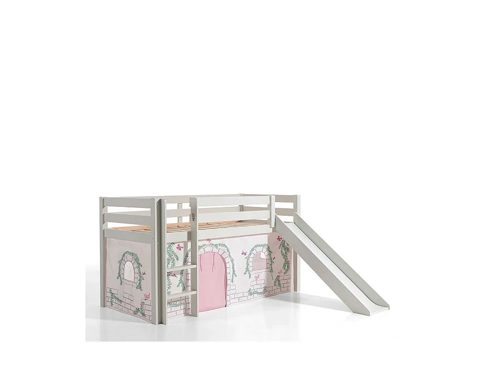 Kinder Halbhochbett in Weiß Kiefer Massivholz