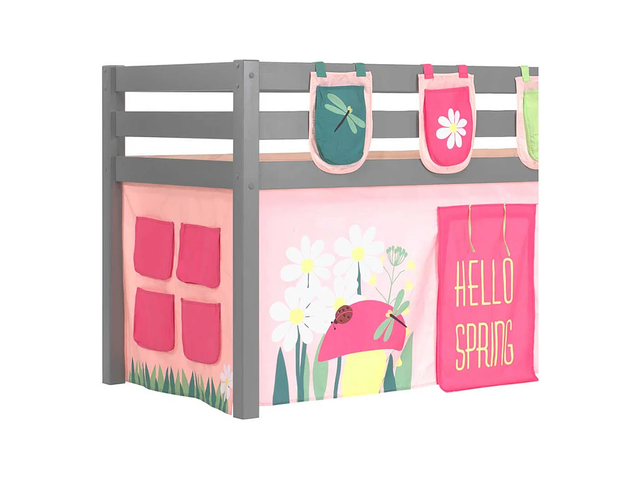 Mädchen Hochbett aus Kiefer Massivholz Grau Rosa Pink