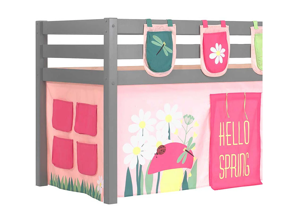 Mädchen Hochbett aus Kiefer Massivholz Grau Rosa Pink