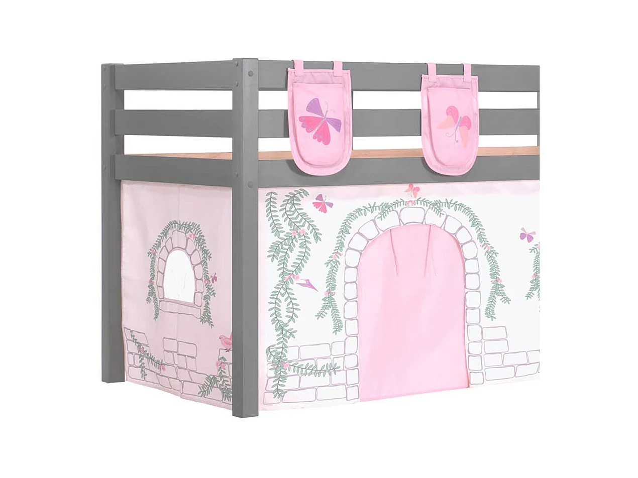 Hochbett Kind in Grau und Rosa Vorhang