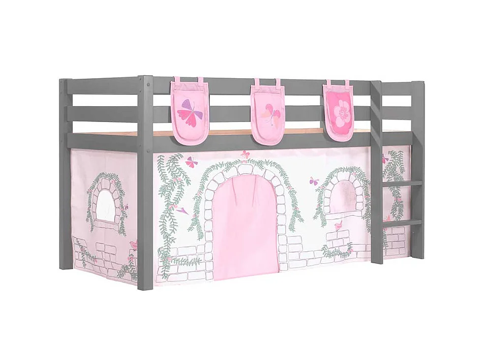 Hochbett Kind in Grau und Rosa Vorhang