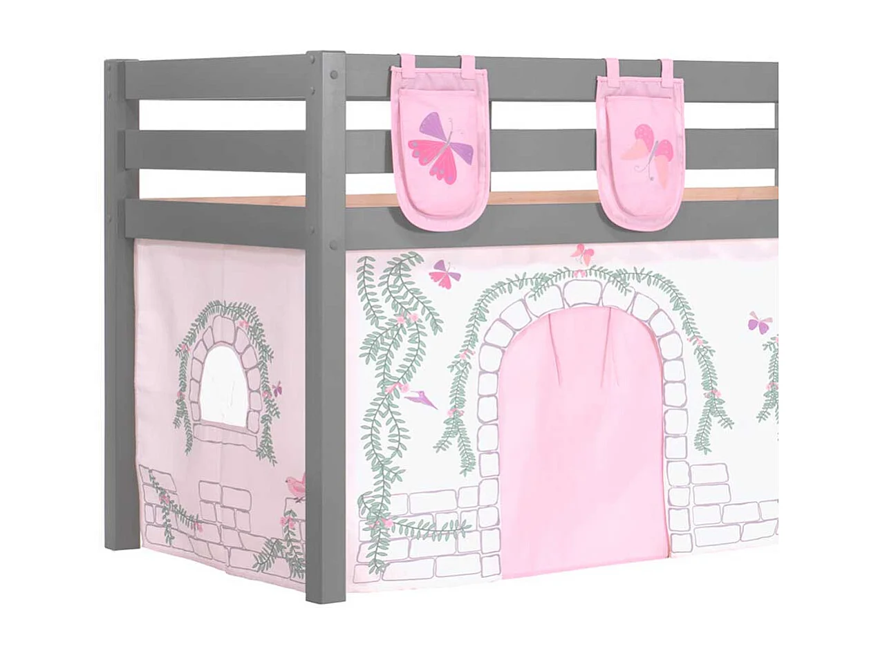 Hochbett Kind in Grau und Rosa Vorhang