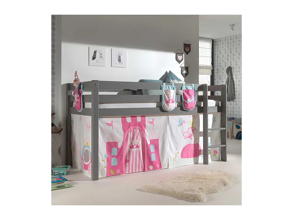 Prinzessinnenbett in Grau Pink Rosa Leiter und Vorhang