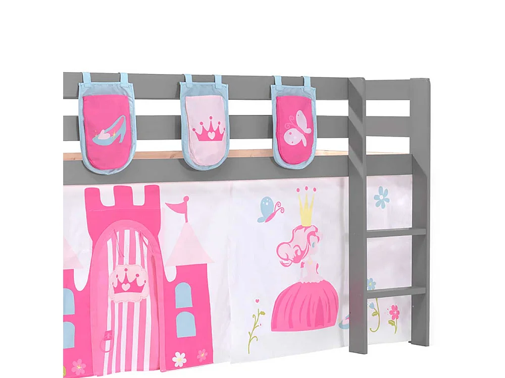 Prinzessinnenbett in Grau Pink Rosa Leiter und Vorhang