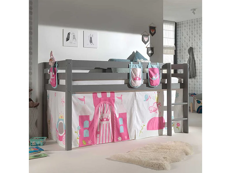 Prinzessinnenbett in Grau Pink Rosa Leiter und Vorhang