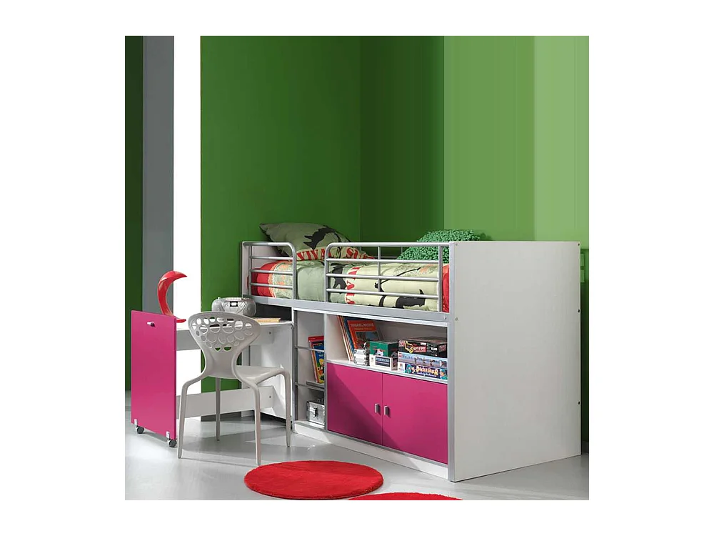 Kinder-Hochbett in Weiß-Pink in Pink