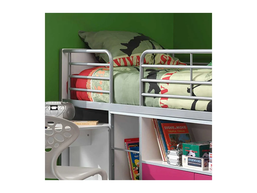 Kinder-Hochbett in Weiß-Pink in Pink