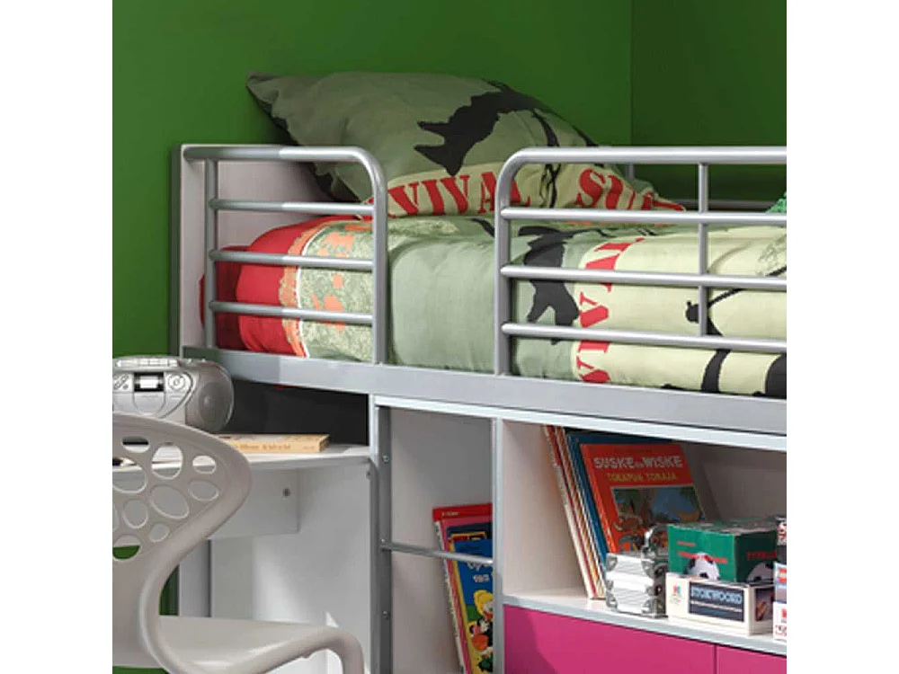 Kinder-Hochbett in Weiß-Pink in Pink