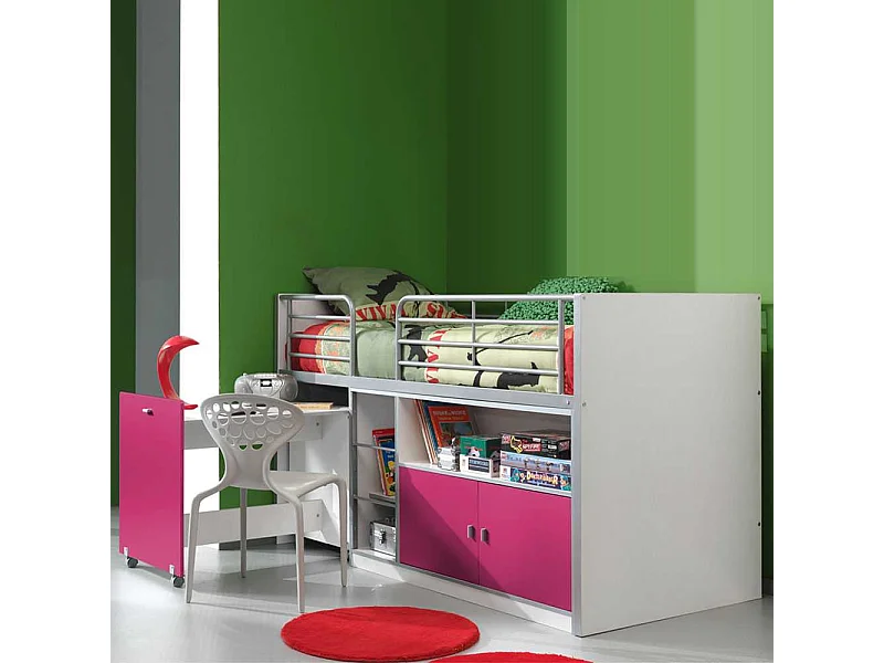 Kinder-Hochbett in Weiß-Pink in Pink