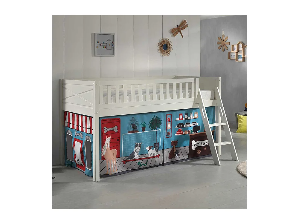 Kinder Halbhochbett inklusive Leiter Vorhang