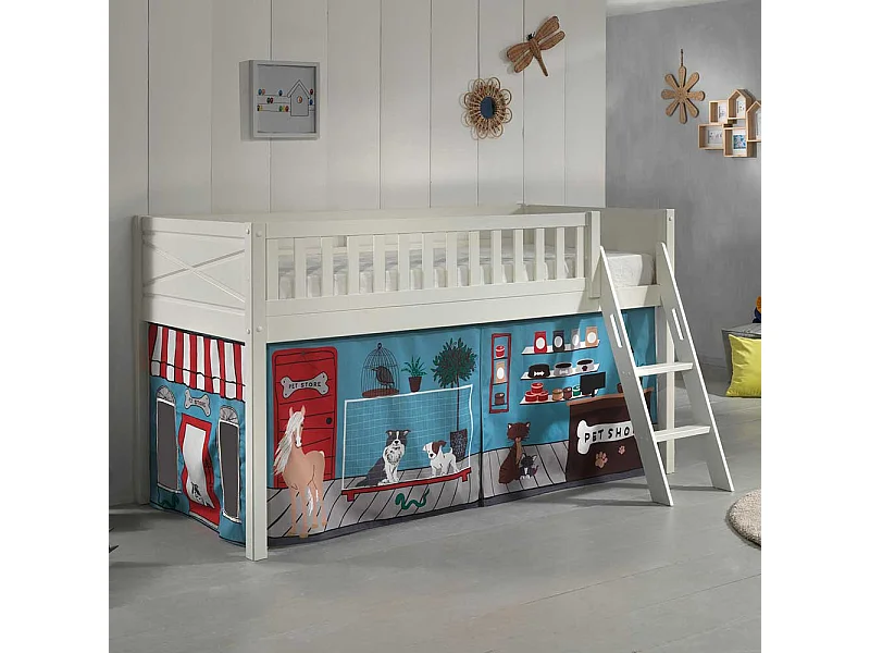 Kinder Halbhochbett inklusive Leiter Vorhang