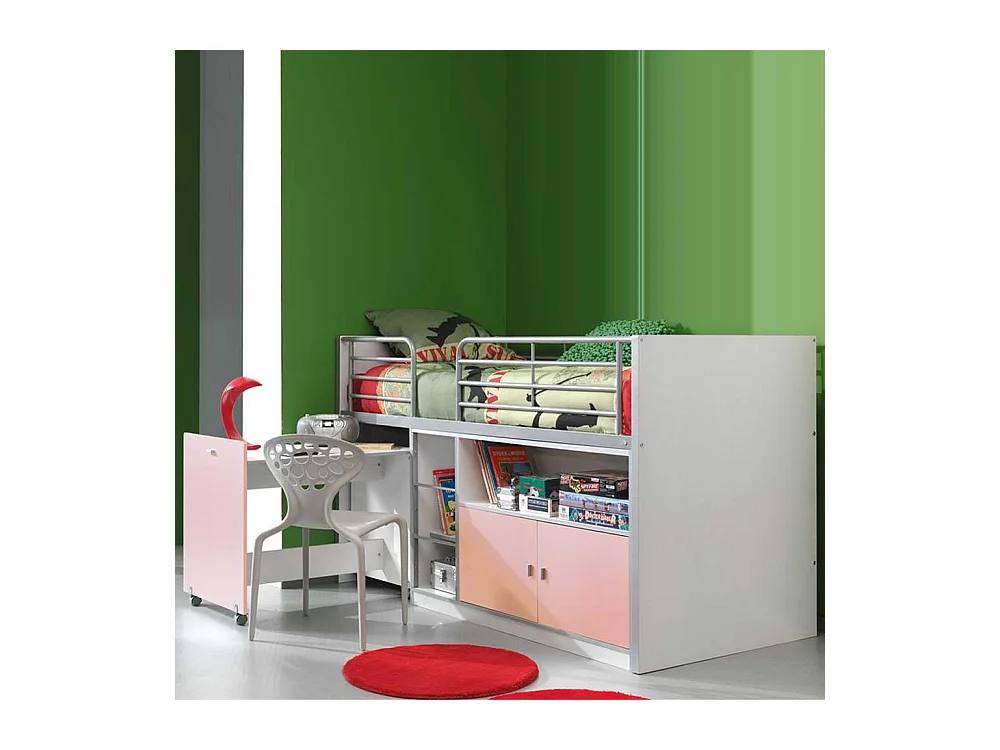 Kinder-Hochbett für Mädchen Weiß-Rosa