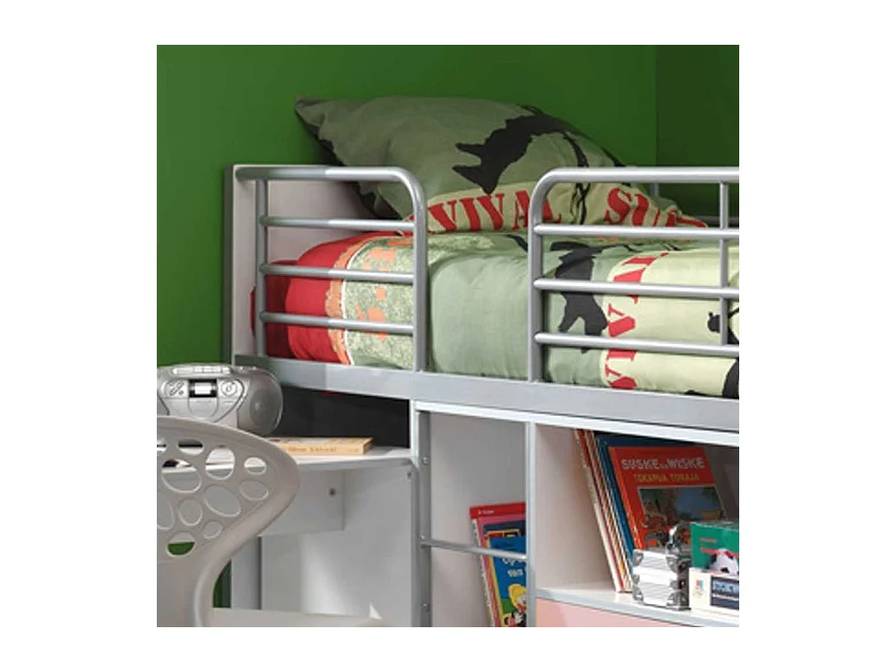 Kinder-Hochbett für Mädchen Weiß-Rosa