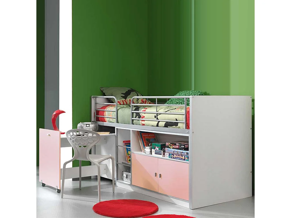 Kinder-Hochbett für Mädchen Weiß-Rosa