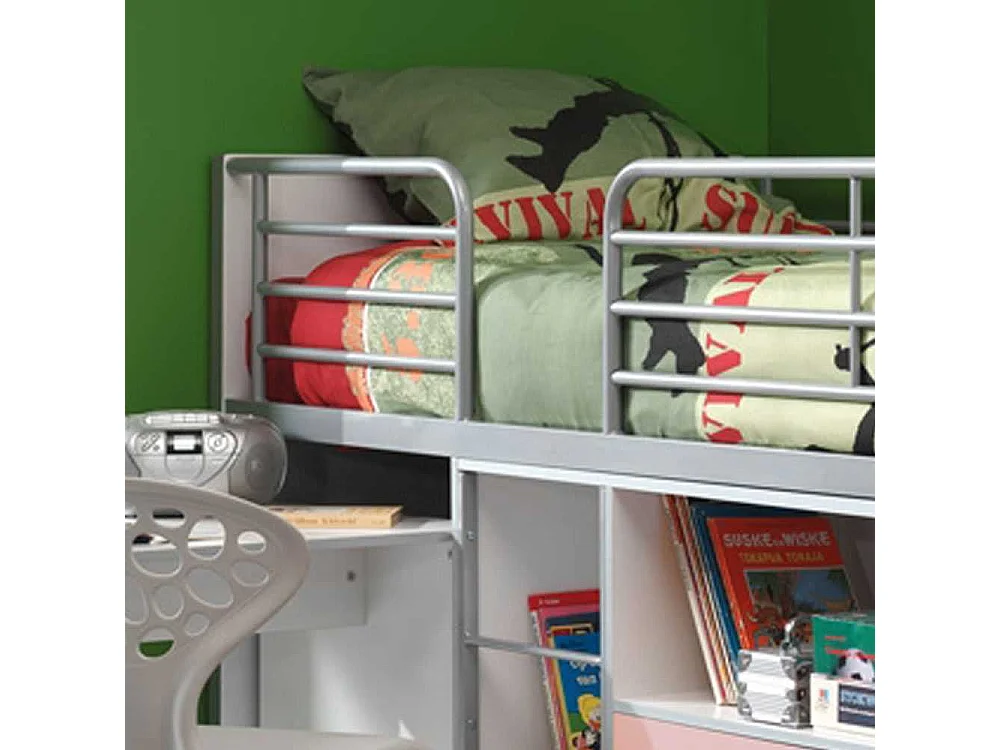 Kinder-Hochbett für Mädchen Weiß-Rosa