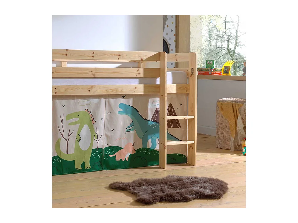 Massivholz Hochbett aus Kiefer Dinosaurier Vorhang Set