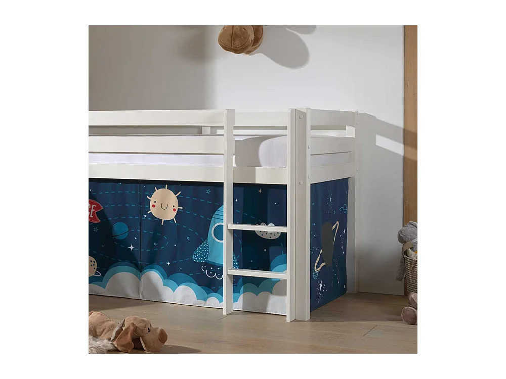 Kinder Halbhochbett in Weiß Weltraum Motiv