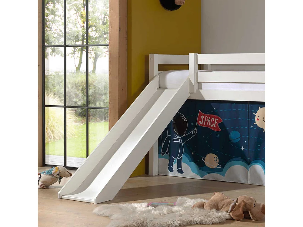 Kinder Halbhochbett in Weiß Weltraum Motiv