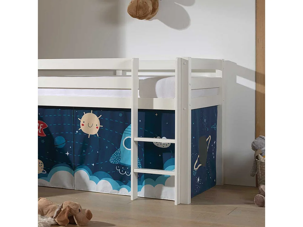 Kinder Halbhochbett in Weiß Weltraum Motiv