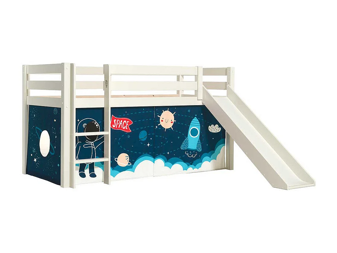 Kinder Halbhochbett in Weiß Weltraum Motiv