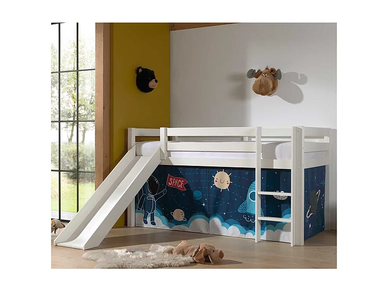 Kinder Halbhochbett in Weiß Weltraum Motiv