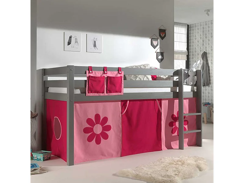 Mädchen Kinderzimmerbett in Grau Pink Rosa Blumen Motiv