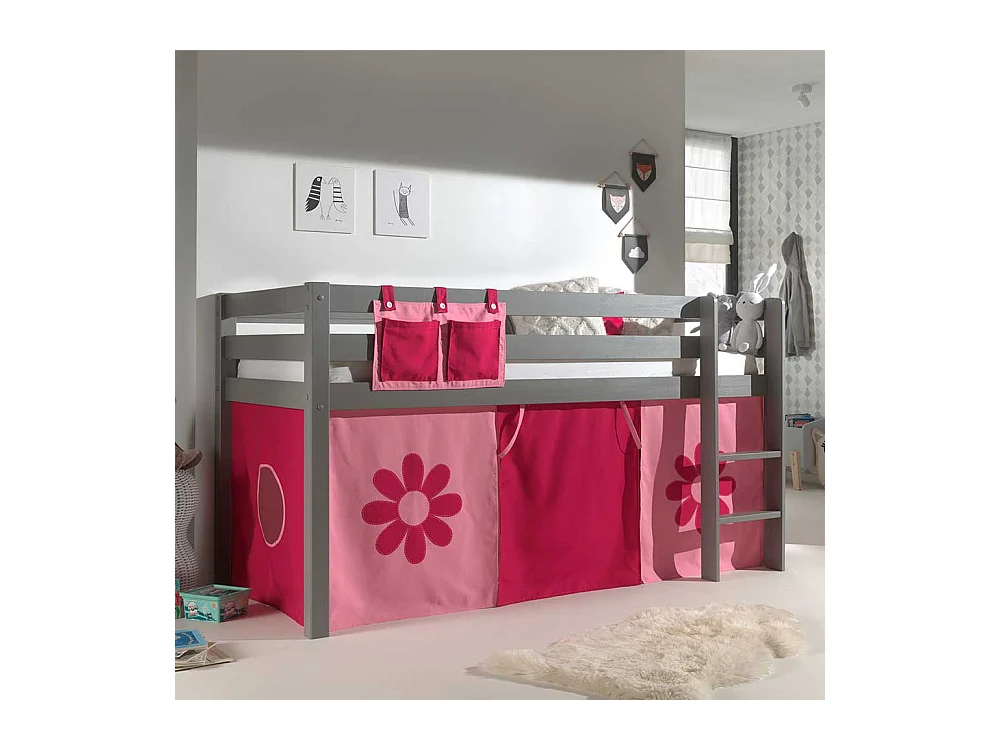 Mädchen Kinderzimmerbett in Grau Pink Rosa Blumen Motiv