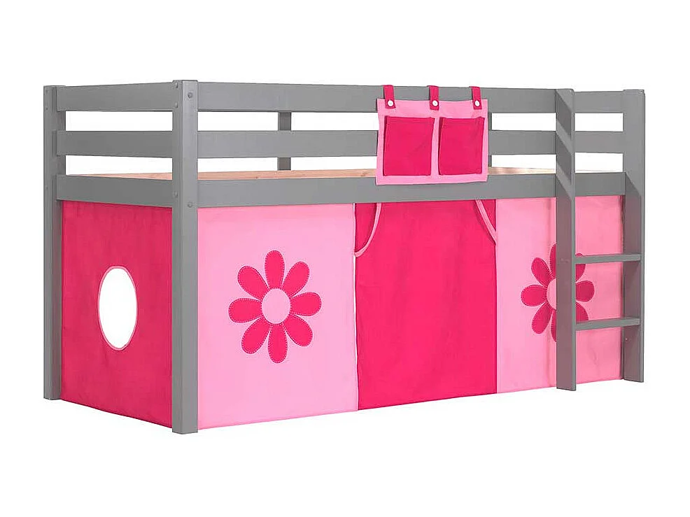 Mädchen Kinderzimmerbett in Grau Pink Rosa Blumen Motiv