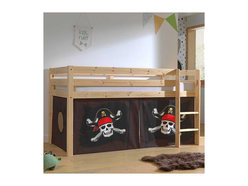 Piraten Bett aus Kiefer Massivholz lackiert Vorhang Set