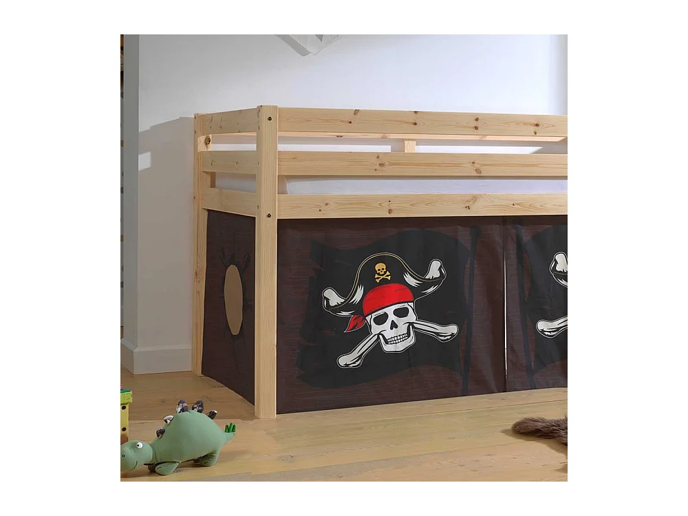 Piraten Bett aus Kiefer Massivholz lackiert Vorhang Set