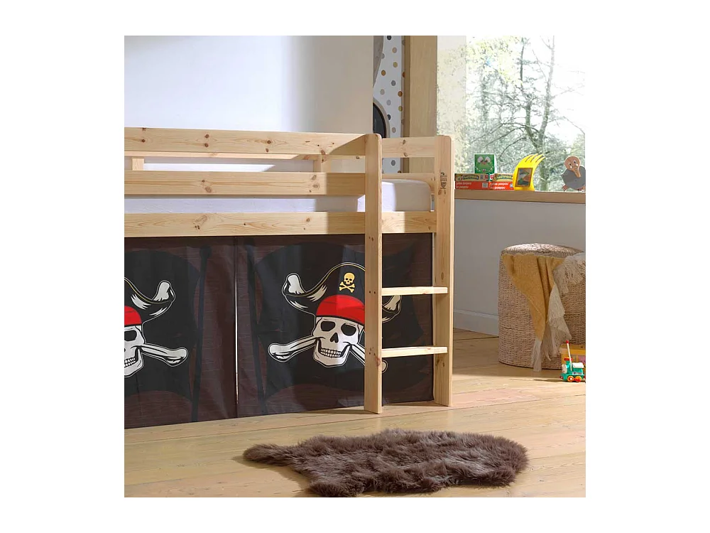 Piraten Bett aus Kiefer Massivholz lackiert Vorhang Set