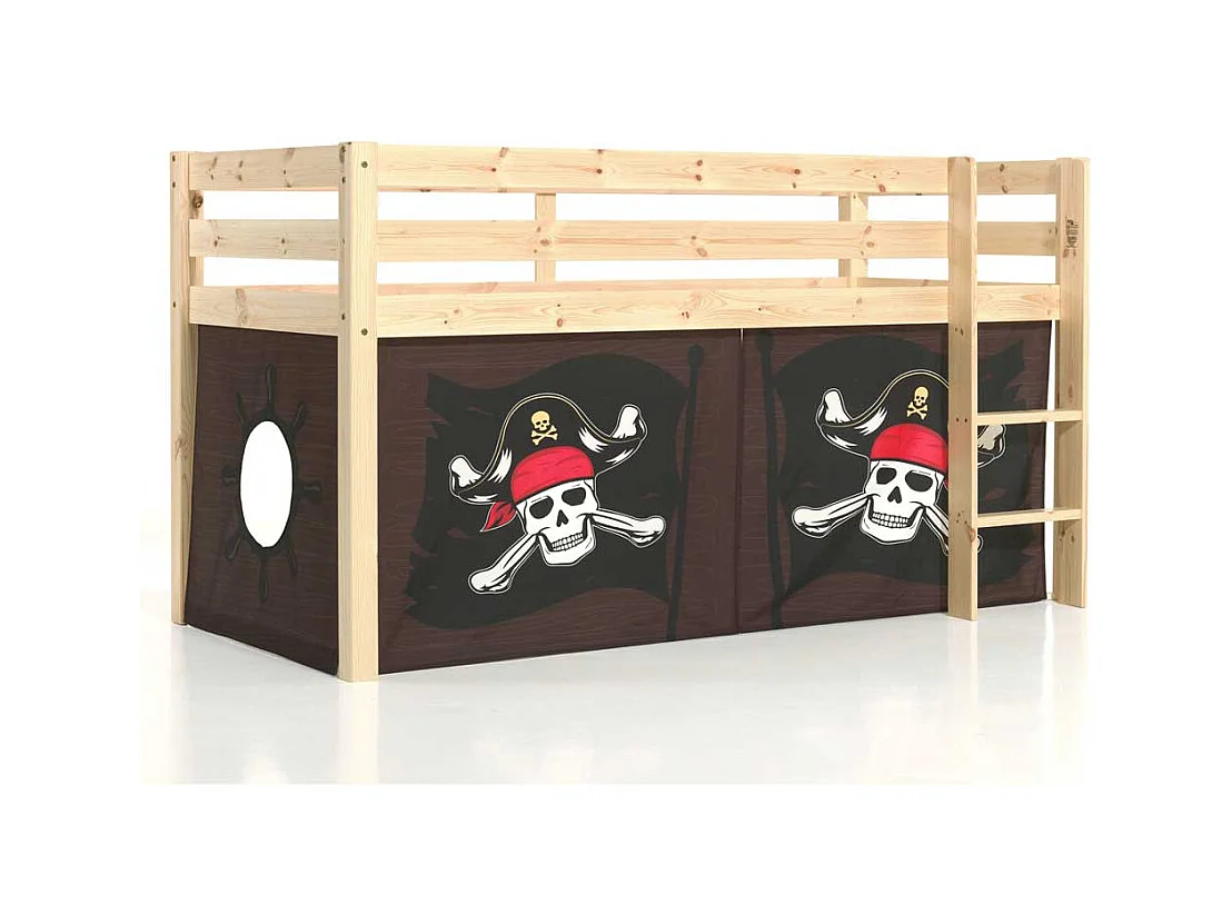 Piraten Bett aus Kiefer Massivholz lackiert Vorhang Set